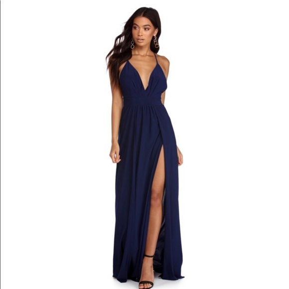 Windsor Dresses & Skirts - Navy Double Slit Dress